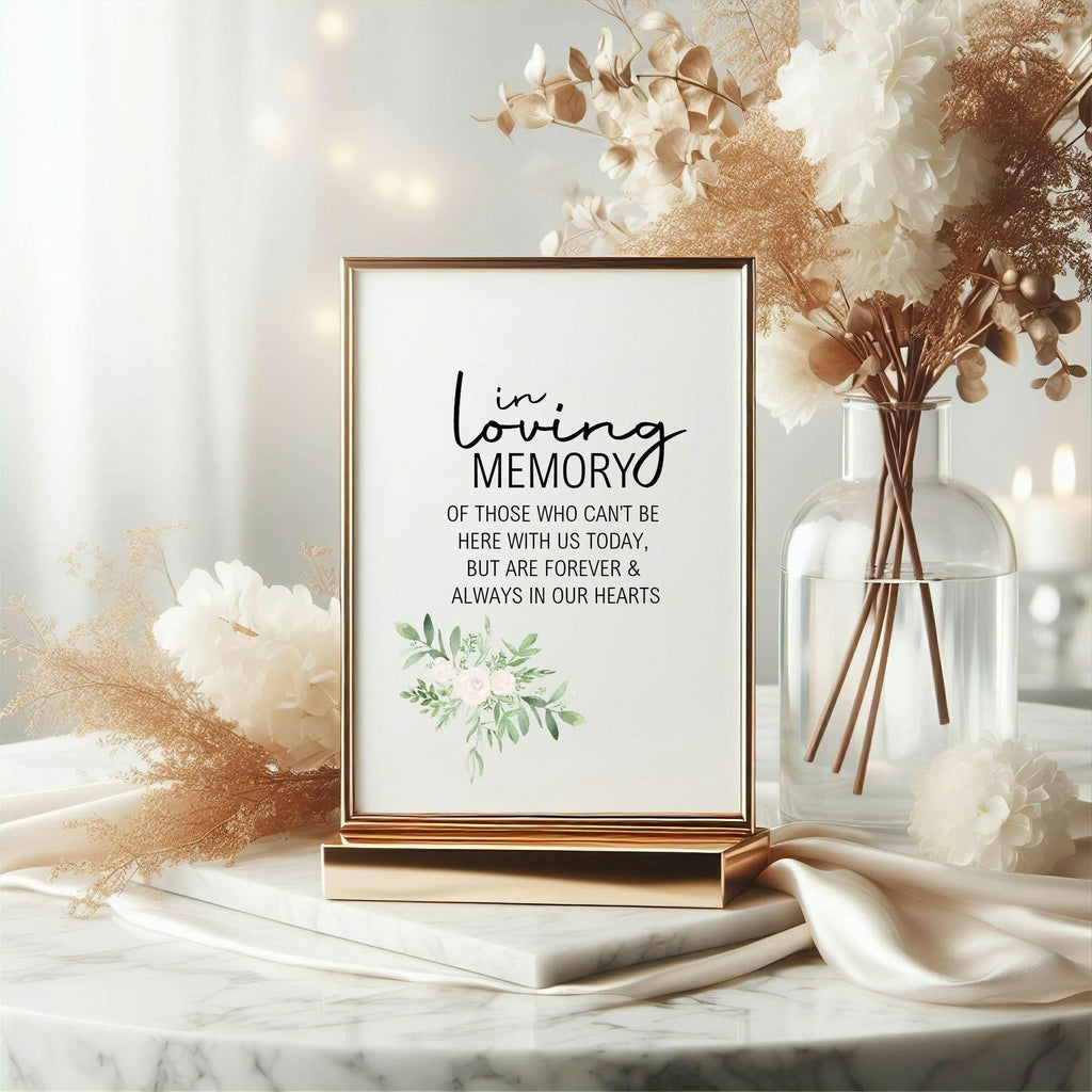 Green & White Rose In Loving Memory Wedding Party Sign - Larosier Prints
