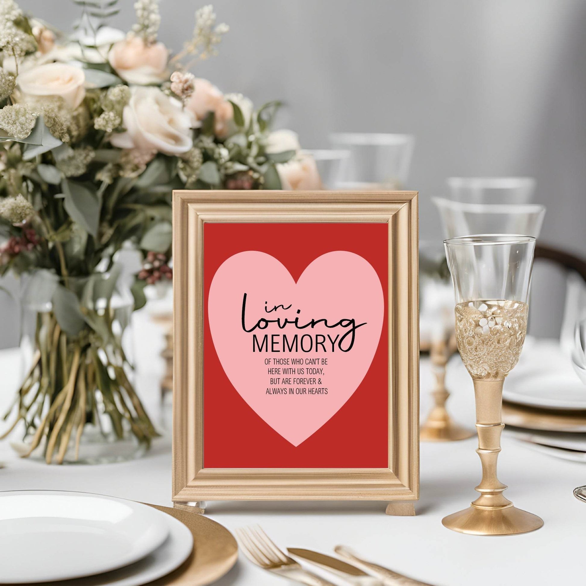 Red & Pink In Loving Memory Wedding Party Sign