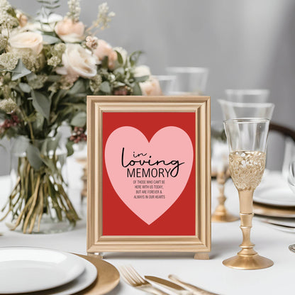 Red & Pink In Loving Memory Wedding Party Sign