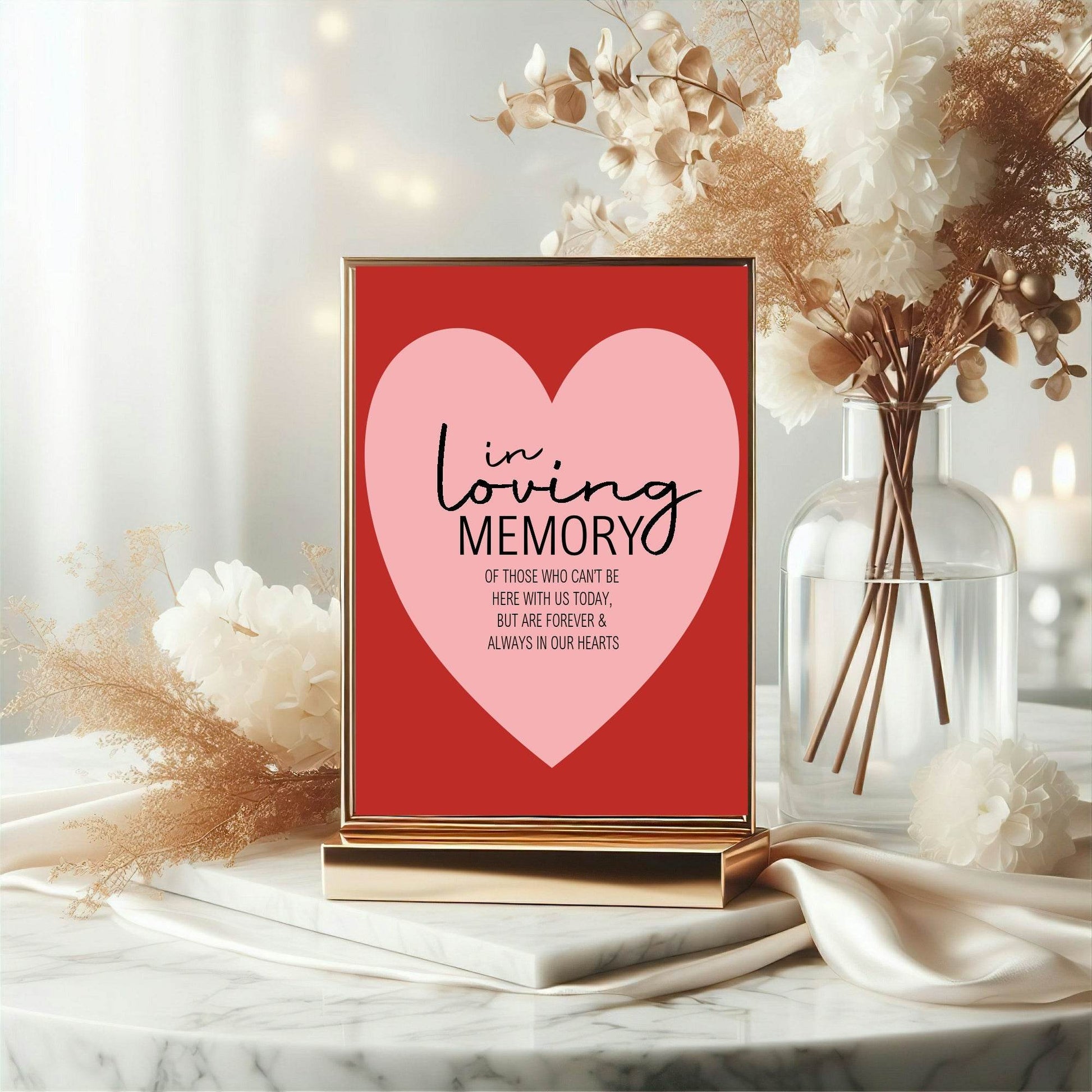 Red & Pink In Loving Memory Wedding Party Sign