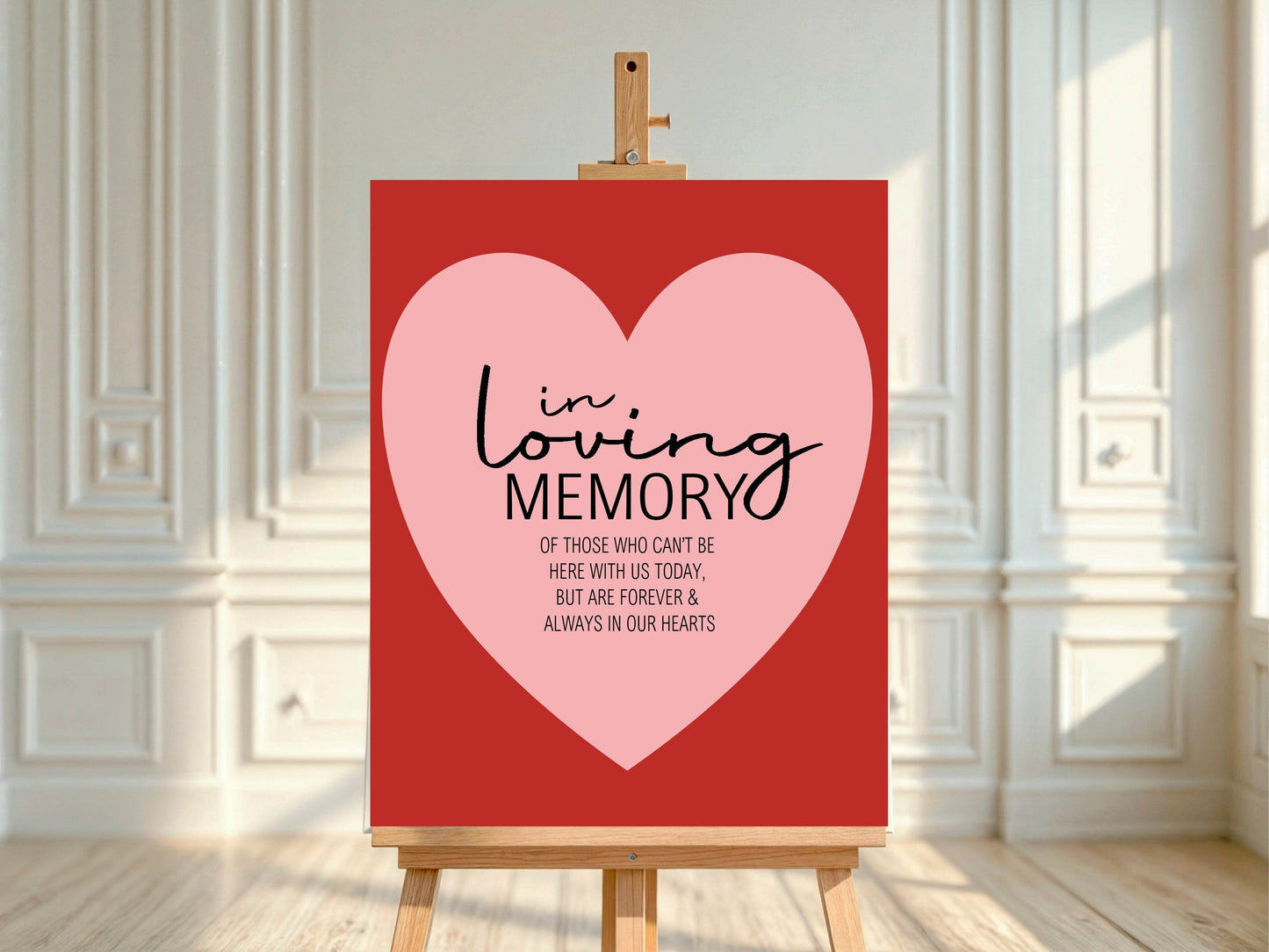 Red & Pink In Loving Memory Wedding Party Sign