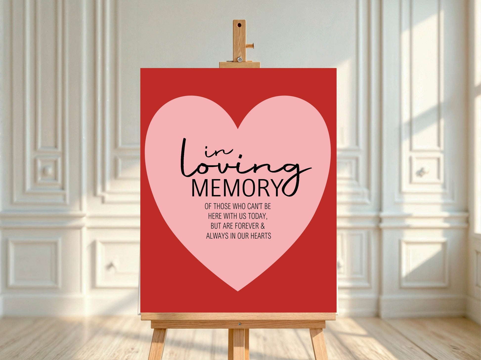 Red & Pink In Loving Memory Wedding Party Sign