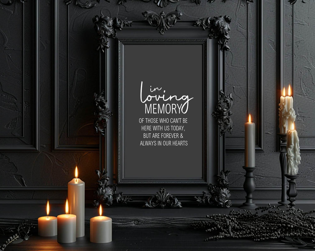 Minimalist Noir In Loving Memory Wedding Party Sign - Larosier Prints