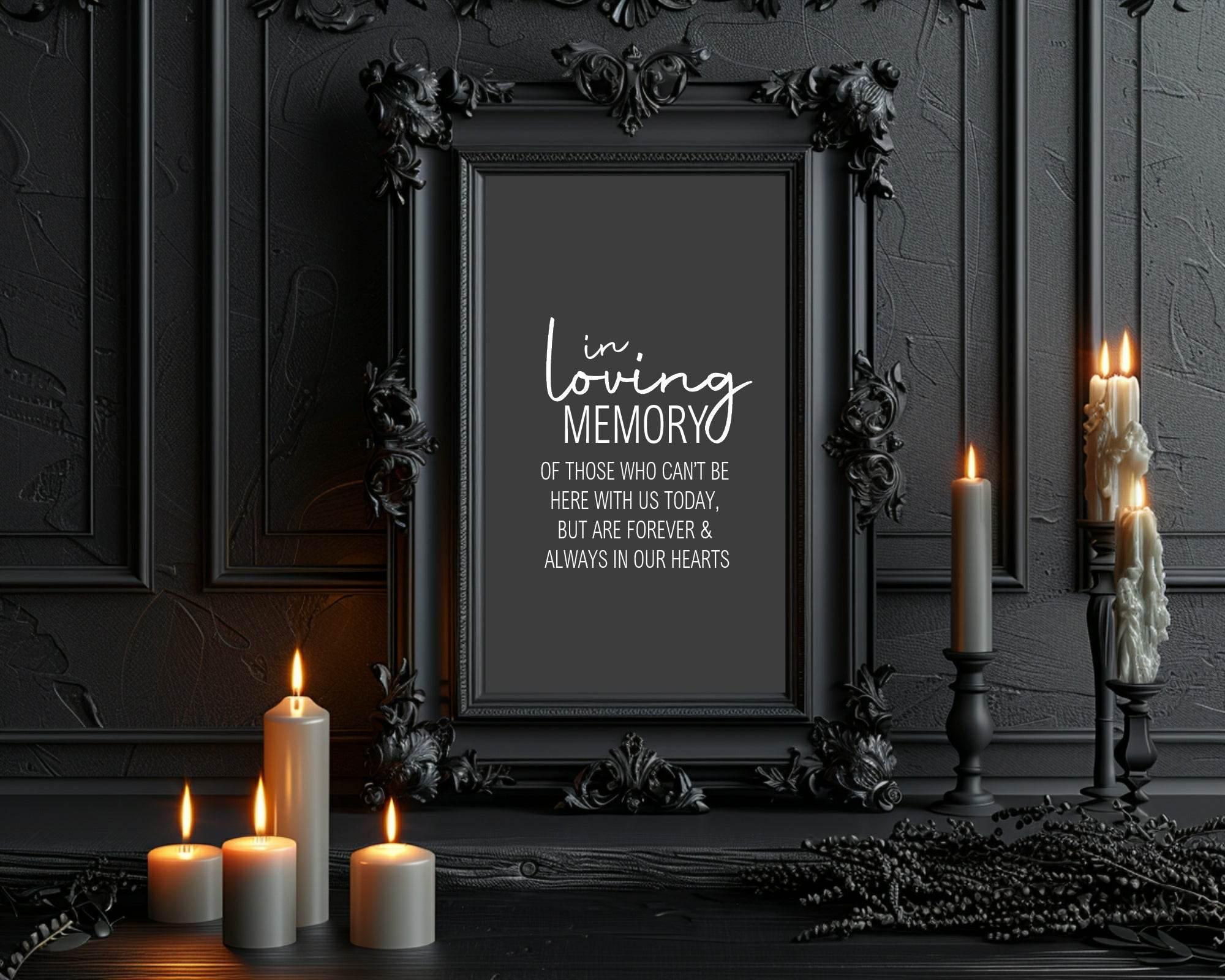 Minimalist Noir In Loving Memory Wedding Party Sign - Larosier Prints