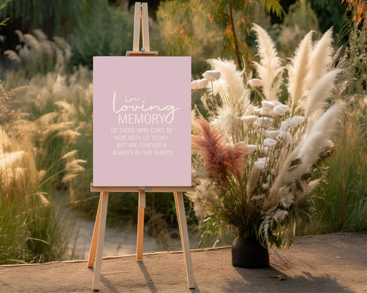 Dusky Pink In Loving Memory Wedding Party Sign