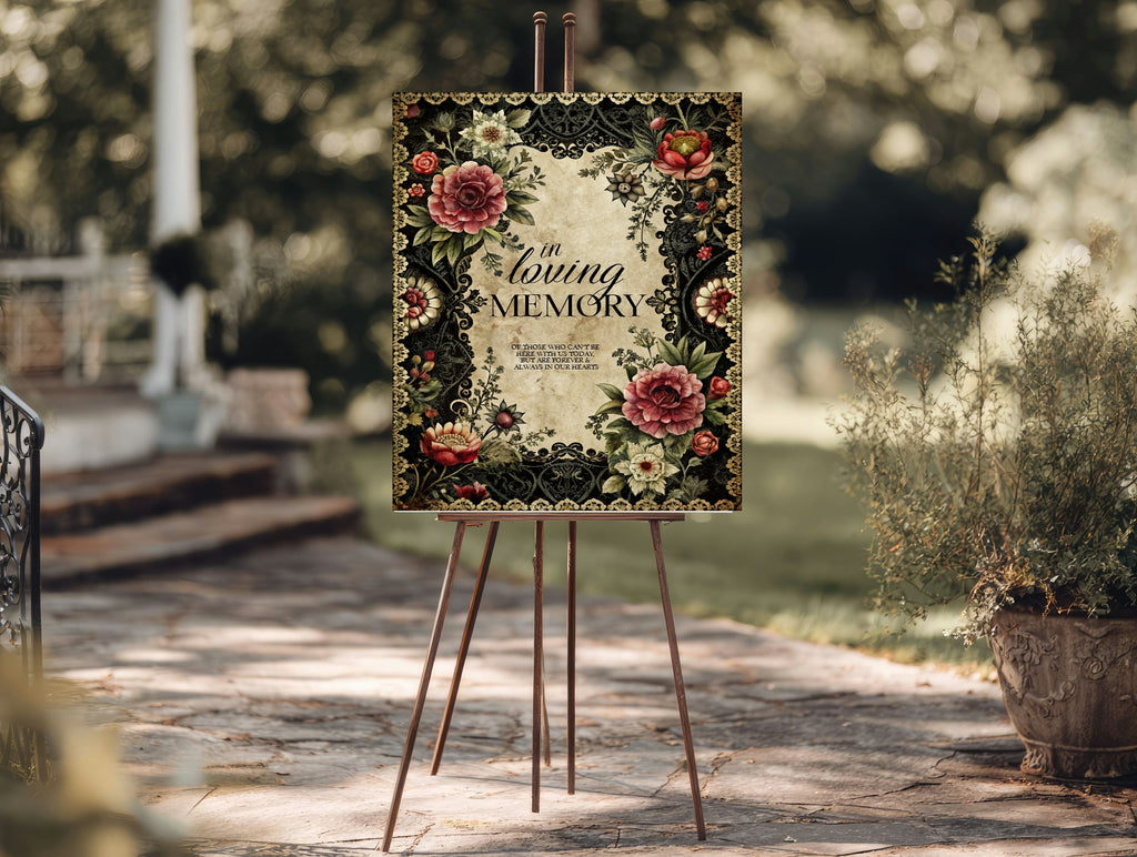 Gothic Floral Wedding In Loving Memory Sign