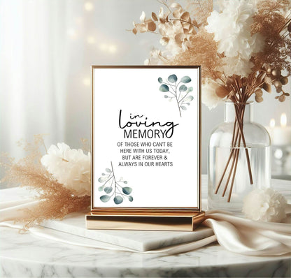 Eucalyptus In Loving Memory Wedding Party Sign
