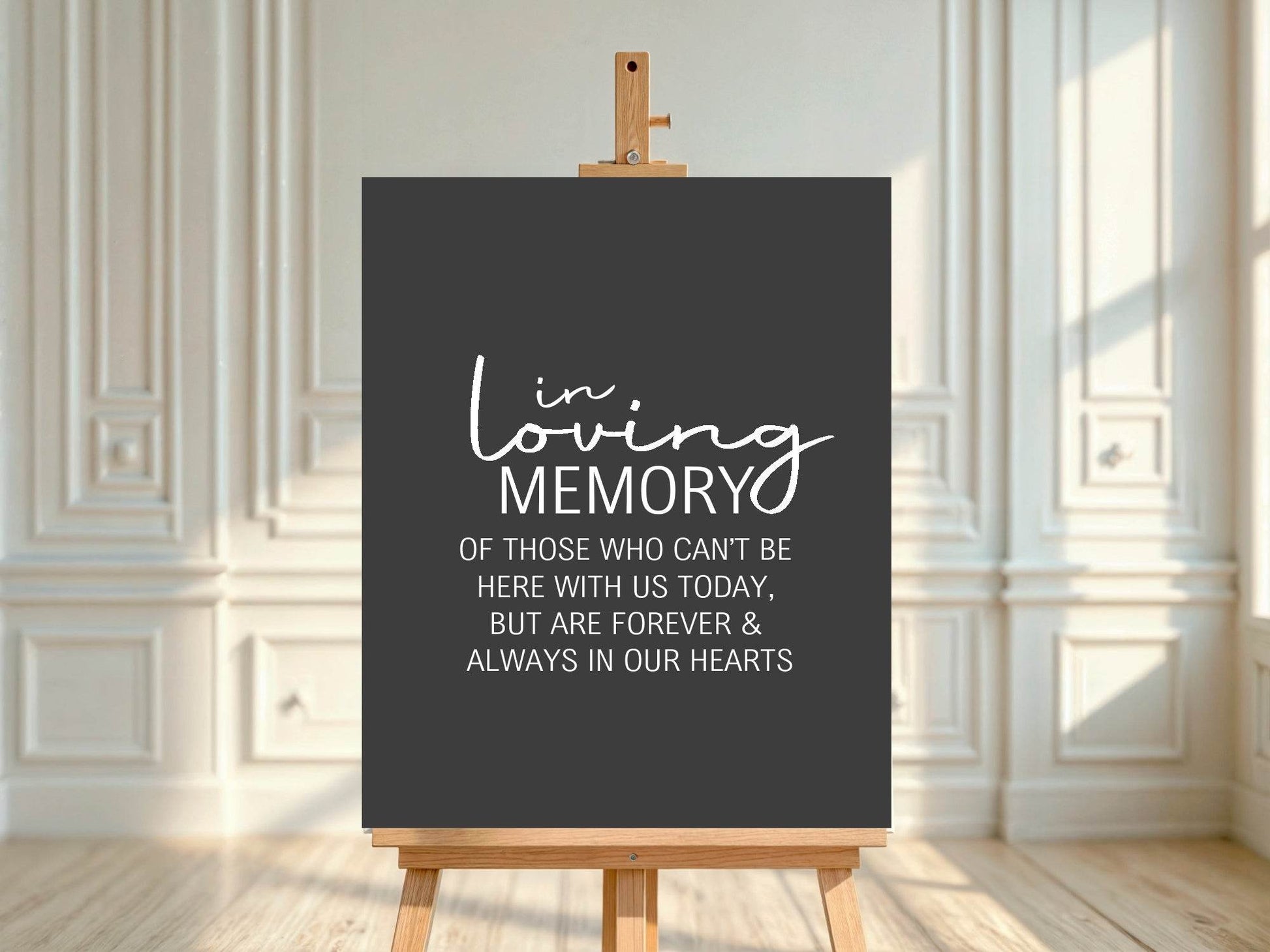 Minimalist Noir In Loving Memory Wedding Party Sign