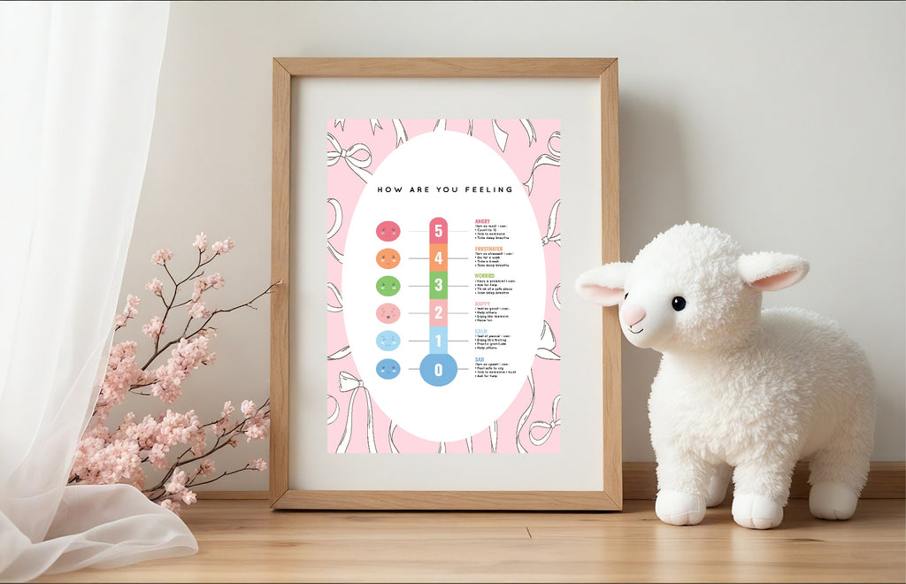 Pink Bow Feelings Meter Poster | Emotional Support Tool Wall Art