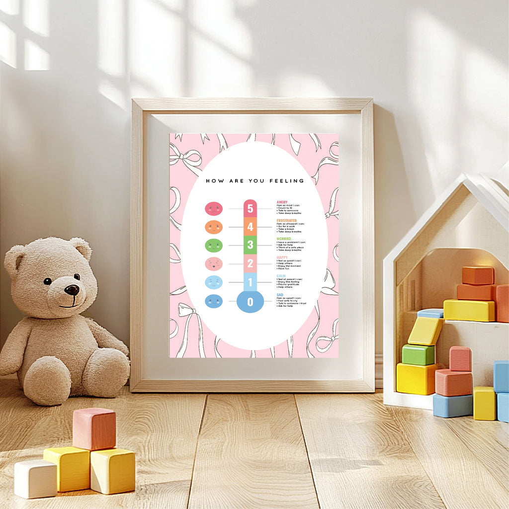 Pink Bow Feelings Meter Poster | Emotional Support Tool Wall Art