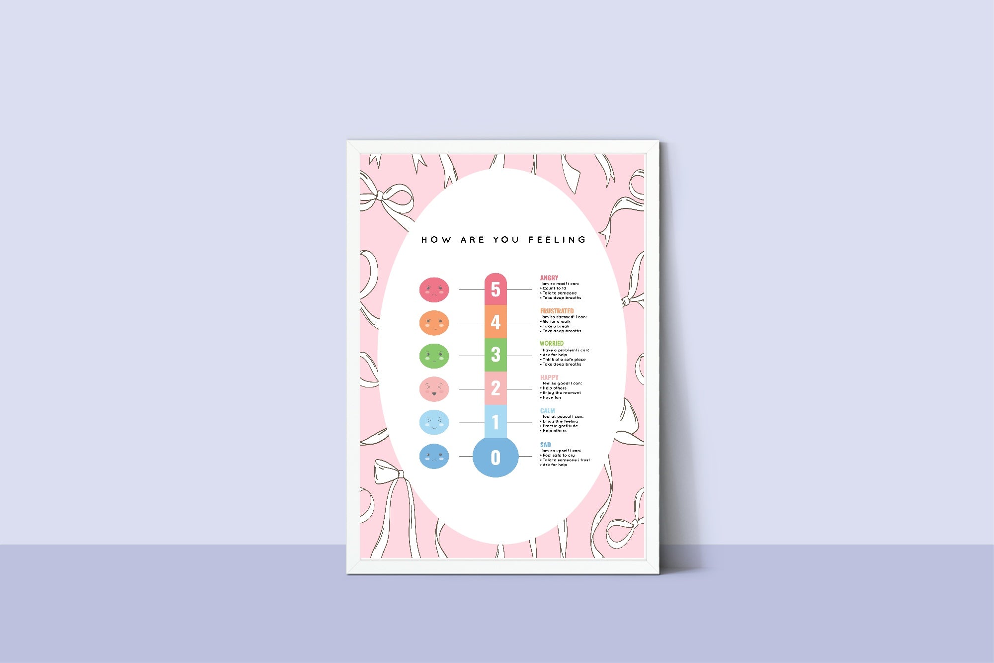 Pink Bow Feelings Meter Poster | Emotional Support Tool Wall Art
