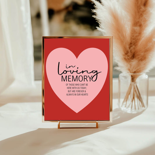 Red & Pink In Loving Memory Wedding Party Sign