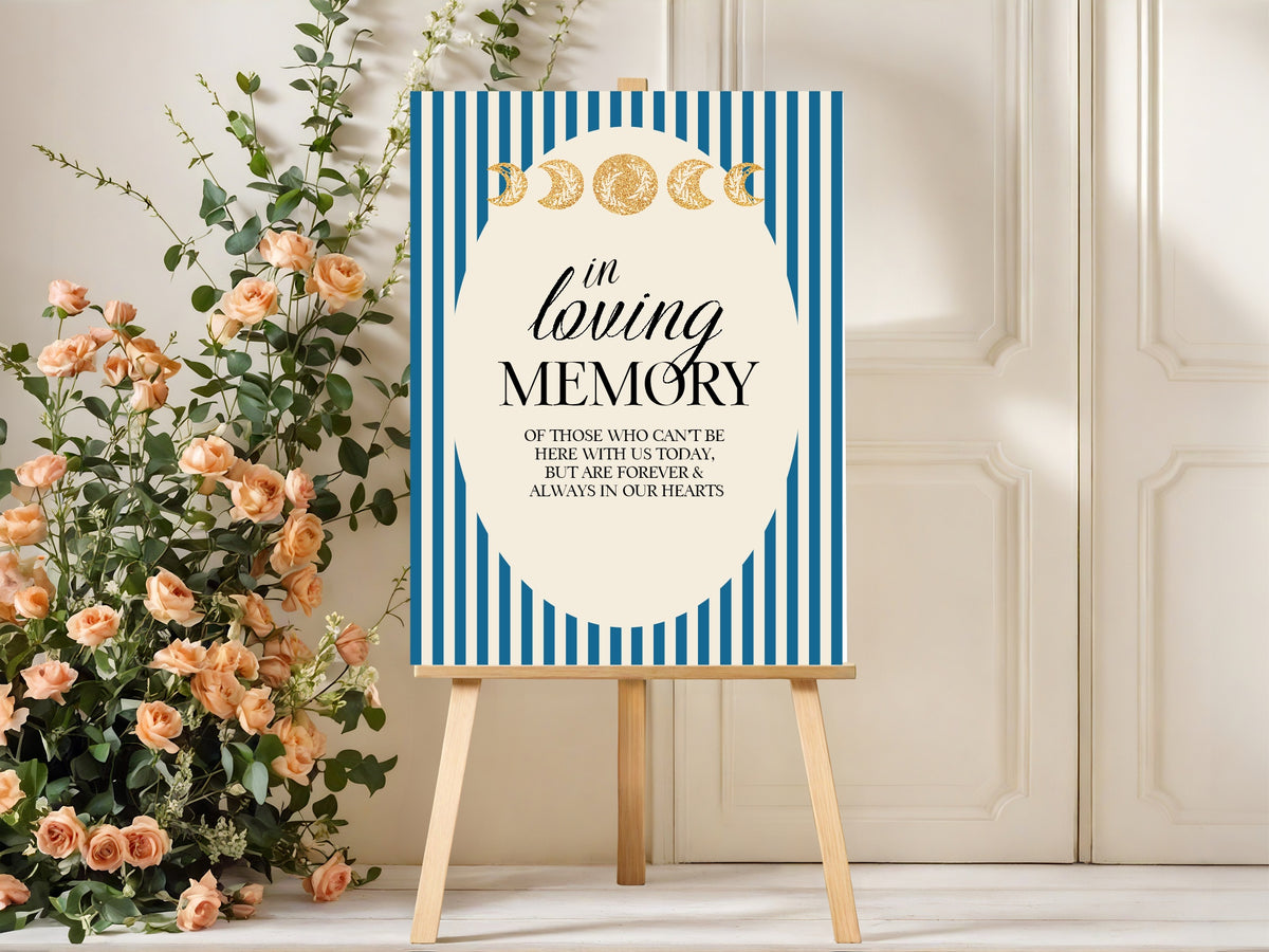 Blue Celestial wedding in loving memory sign