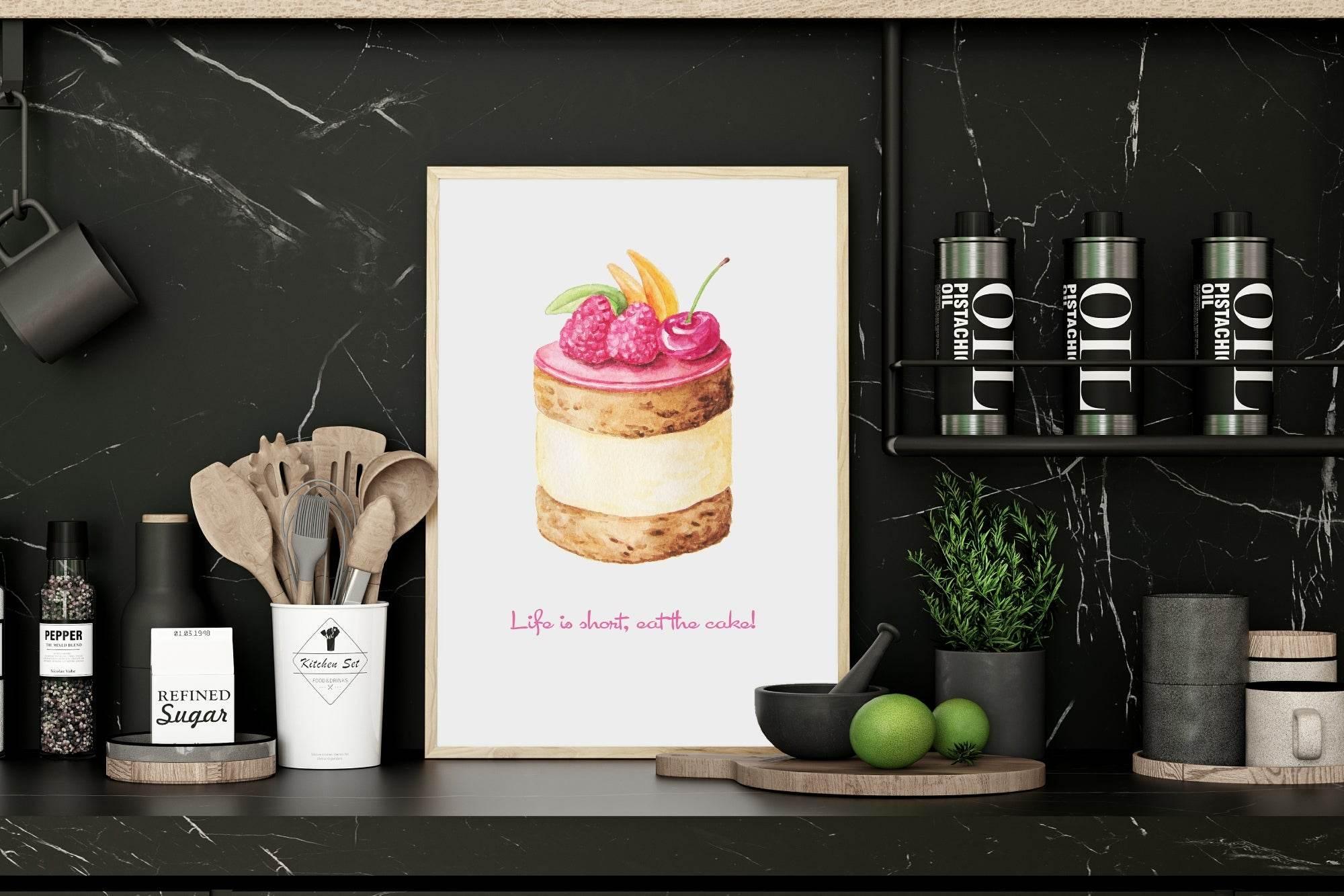 Life Is Short Eat The Cake Print | Kitchen Wall Art - Larosier Prints
