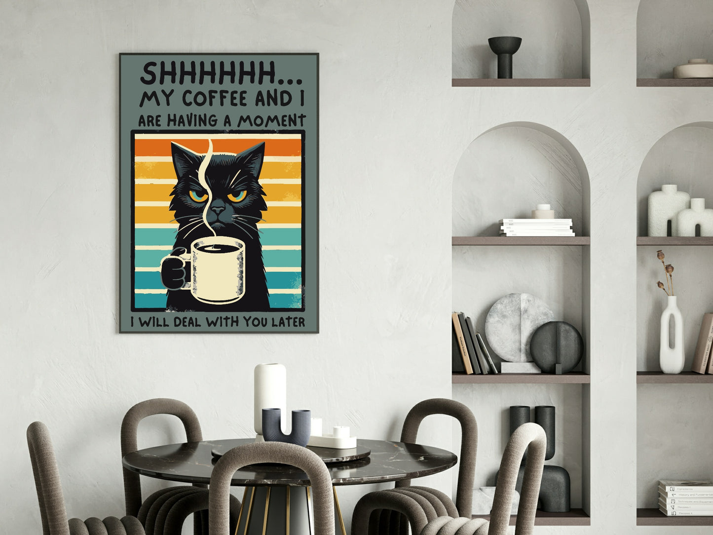 My Coffee And I Are Having A Moment Cat Print | Kitchen Wall Art