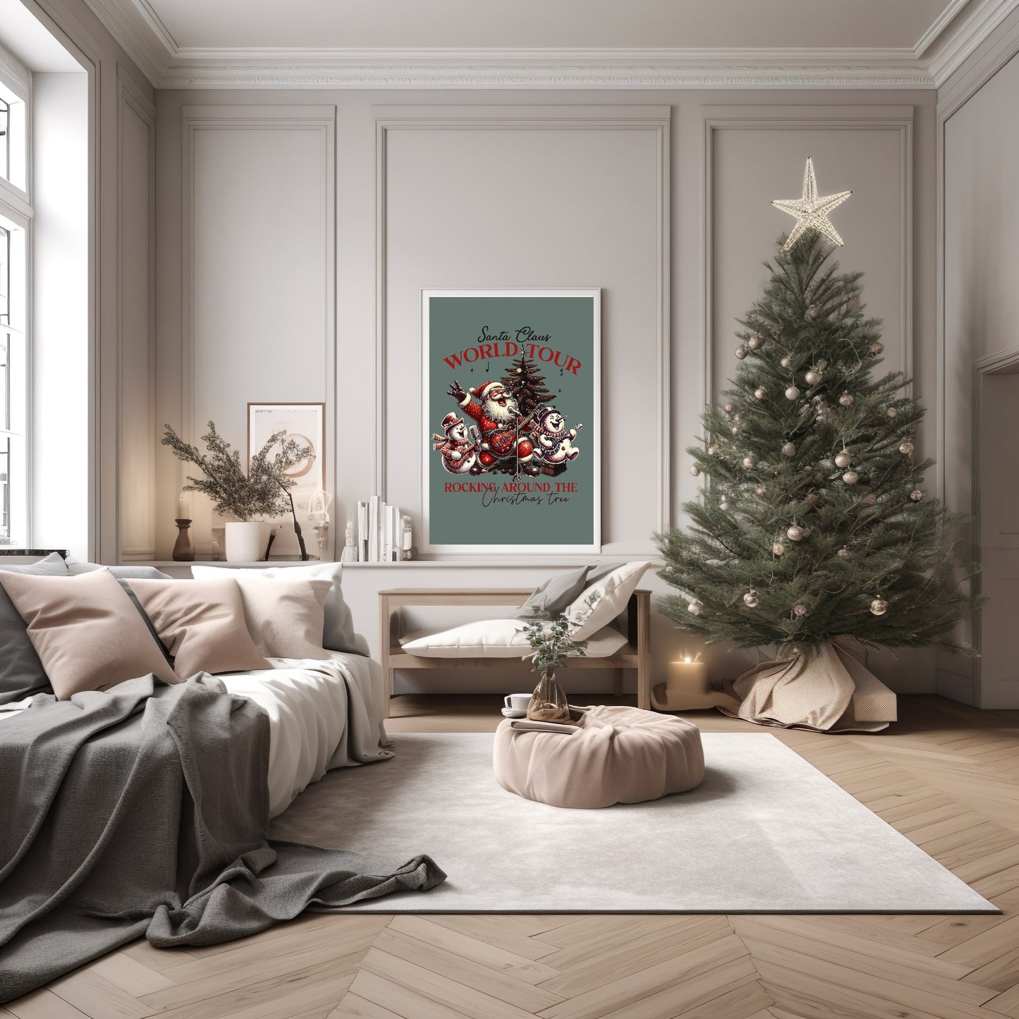 Rocking Around The Christmas Tree Print | Santa Claus World Tour | Christmas Wall Art