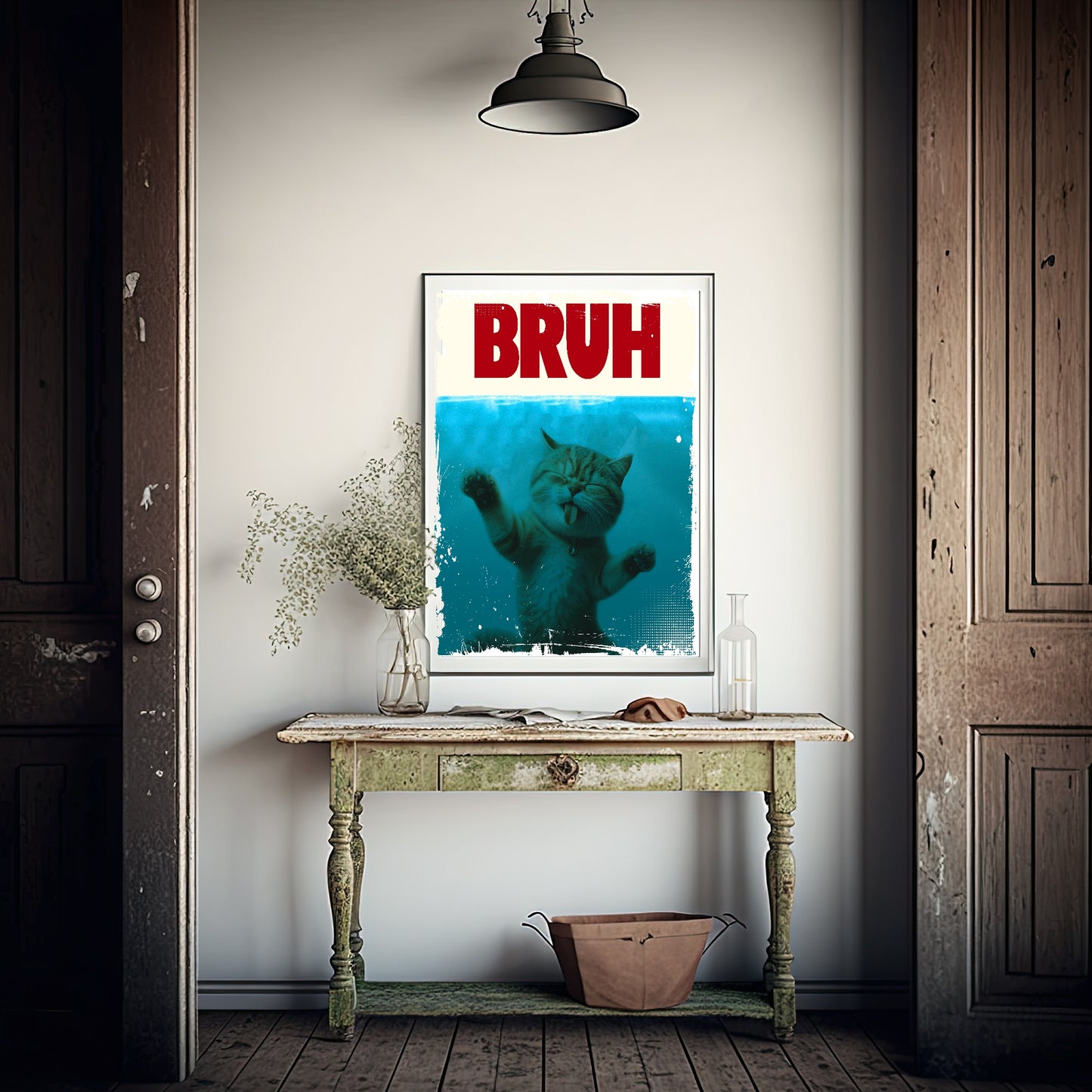 BRUH Cat Print | Jaws Poster Inspired Art