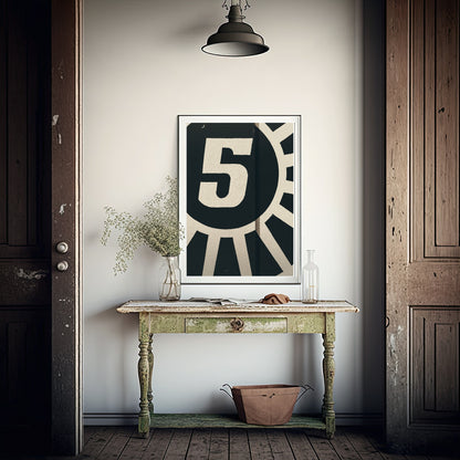 Lucky Number Five Print | Black & Beige | Colourful Wall Art