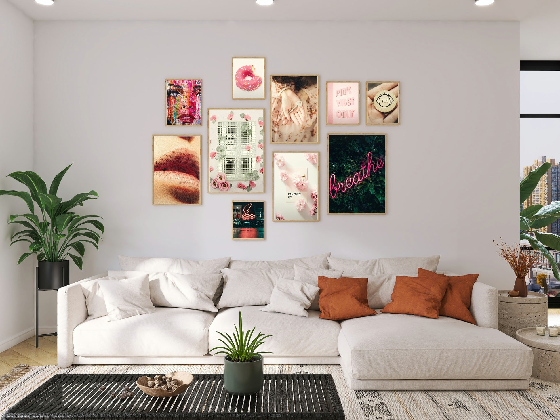 Breathe Print | Pink LED Light | Botanical Wall Art