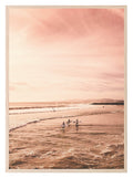 Beach Scene Print | Surfers On A Beach | Pink | Colourful Wall Art - Larosier Prints
