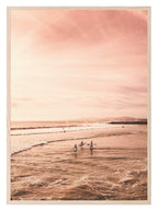 Beach Scene Print | Surfers On A Beach | Pink | Colourful Wall Art - Larosier Prints