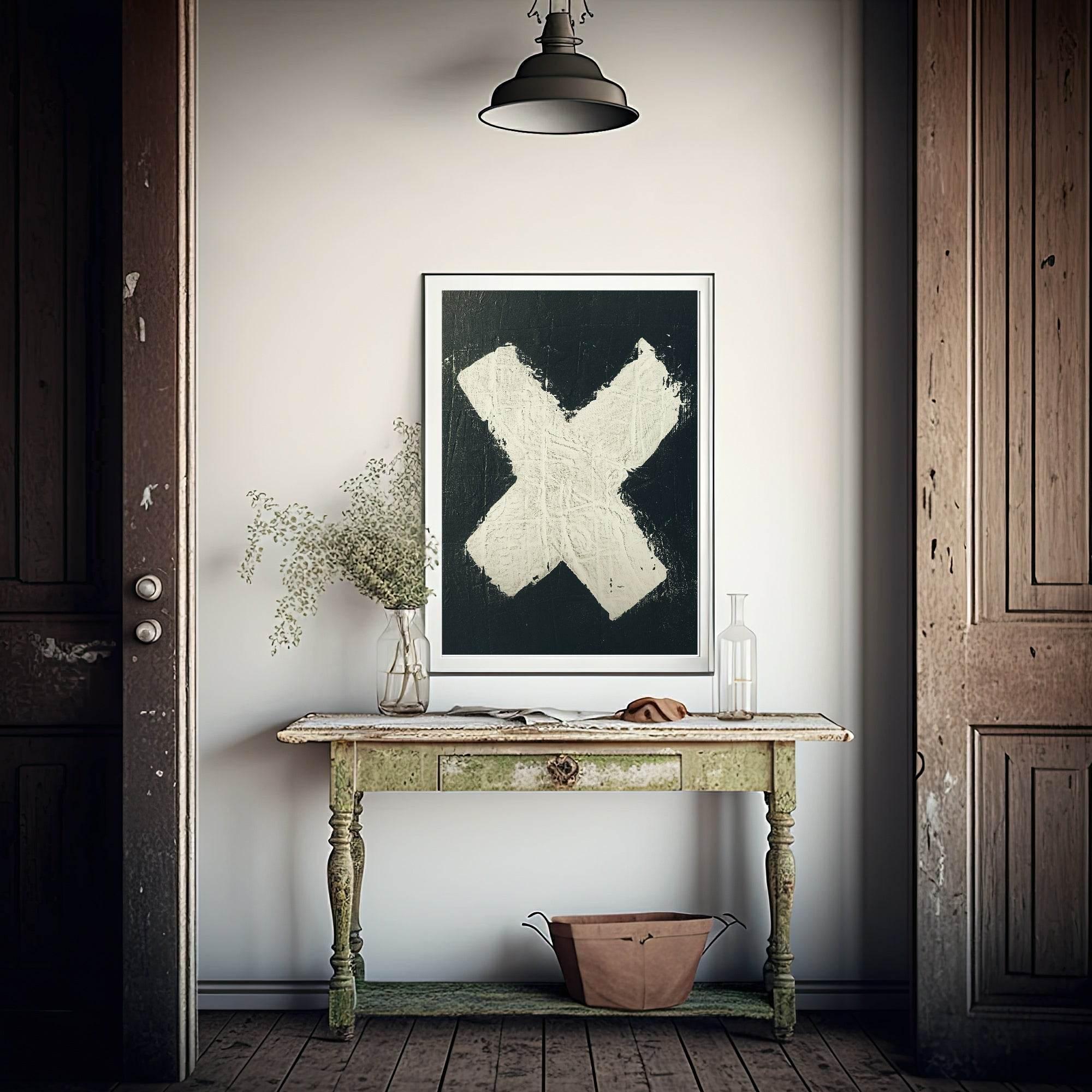 X Marks The Spot Print | Black & Beige | Colourful Wall Art - Larosier Prints