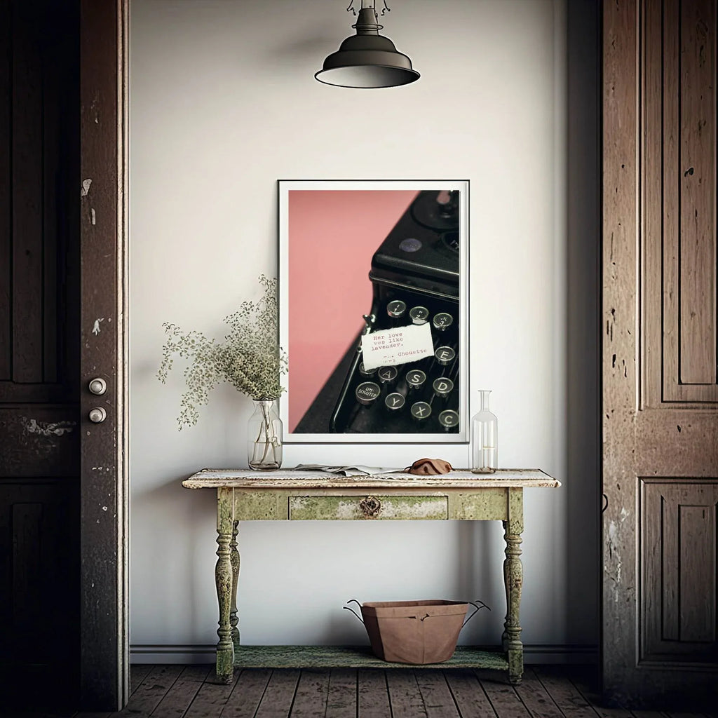 Her Love Was Like Lavender Print | Note Left On A Classic Typewriter | Pink | Colourful Wall Art - Larosier Prints