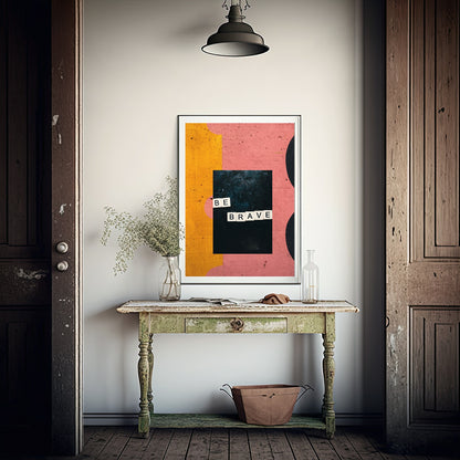 Be Brave Print | Scrabble | Orange, Pink & Black | Colourful Wall Art