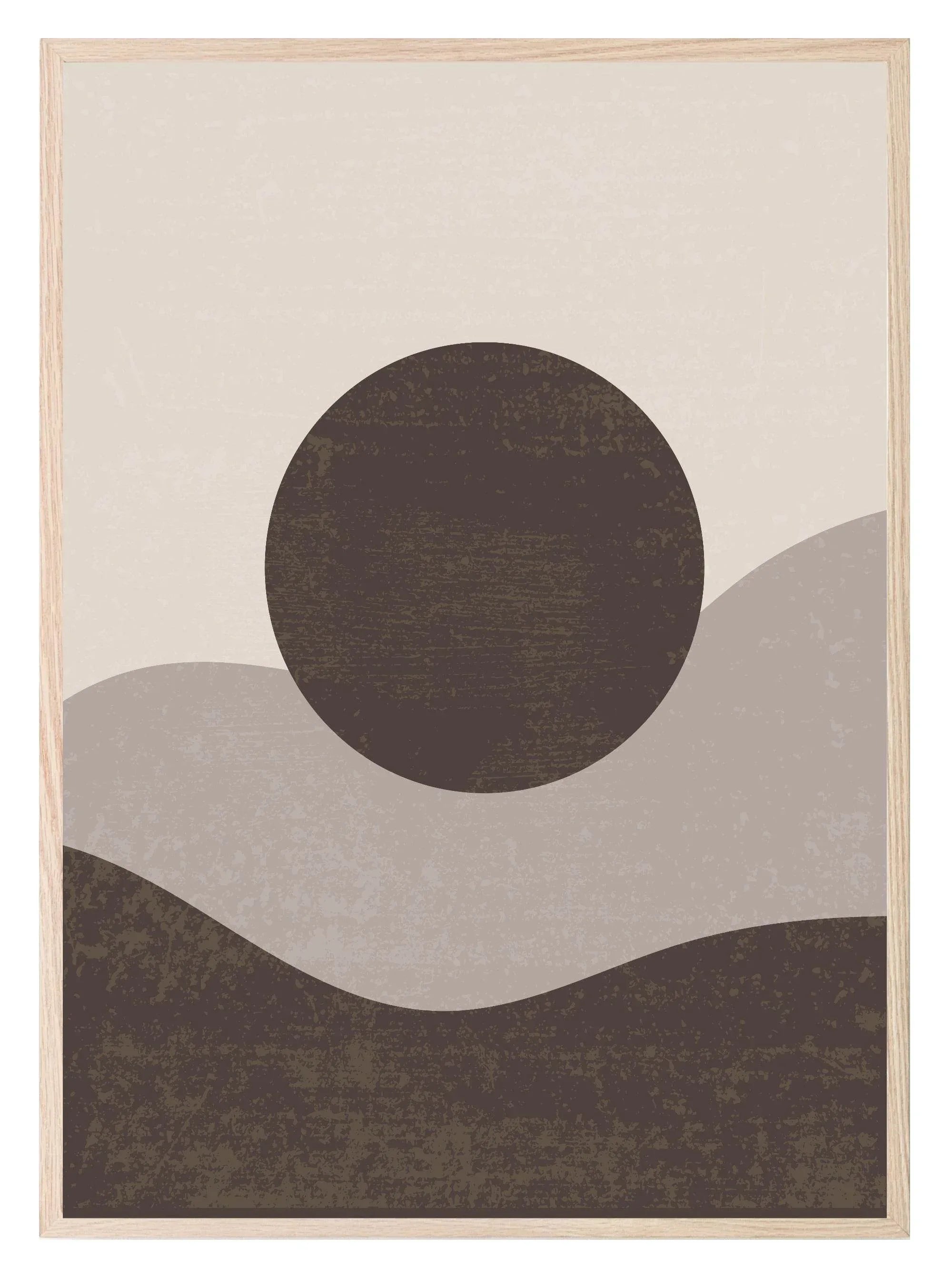 Moon & Full Moon Print | Brown, Beige & Cream | Abstract Wall Art - Larosier Prints