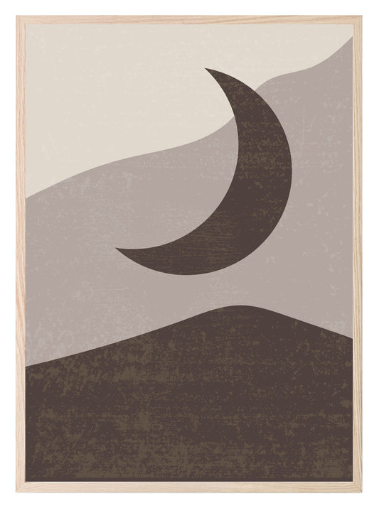 Moon & Full Moon Print | Brown, Beige & Cream | Abstract Wall Art Moon