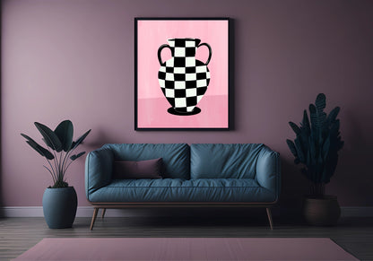 Checkered Vase Print | Pink | Contemporary Wall Art