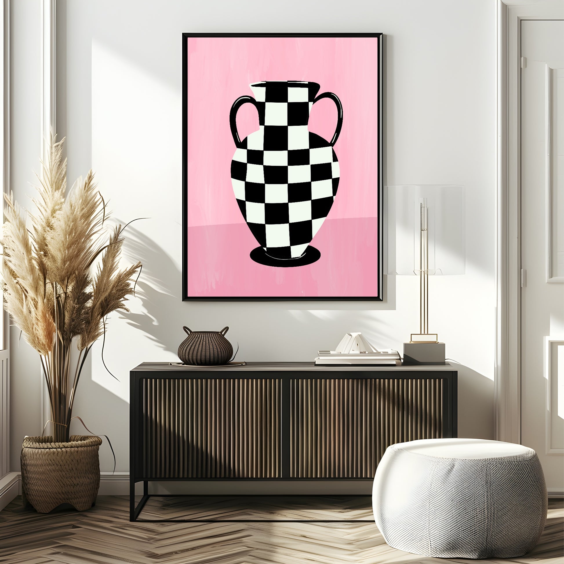 Checkered Vase Print | Pink | Contemporary Wall Art