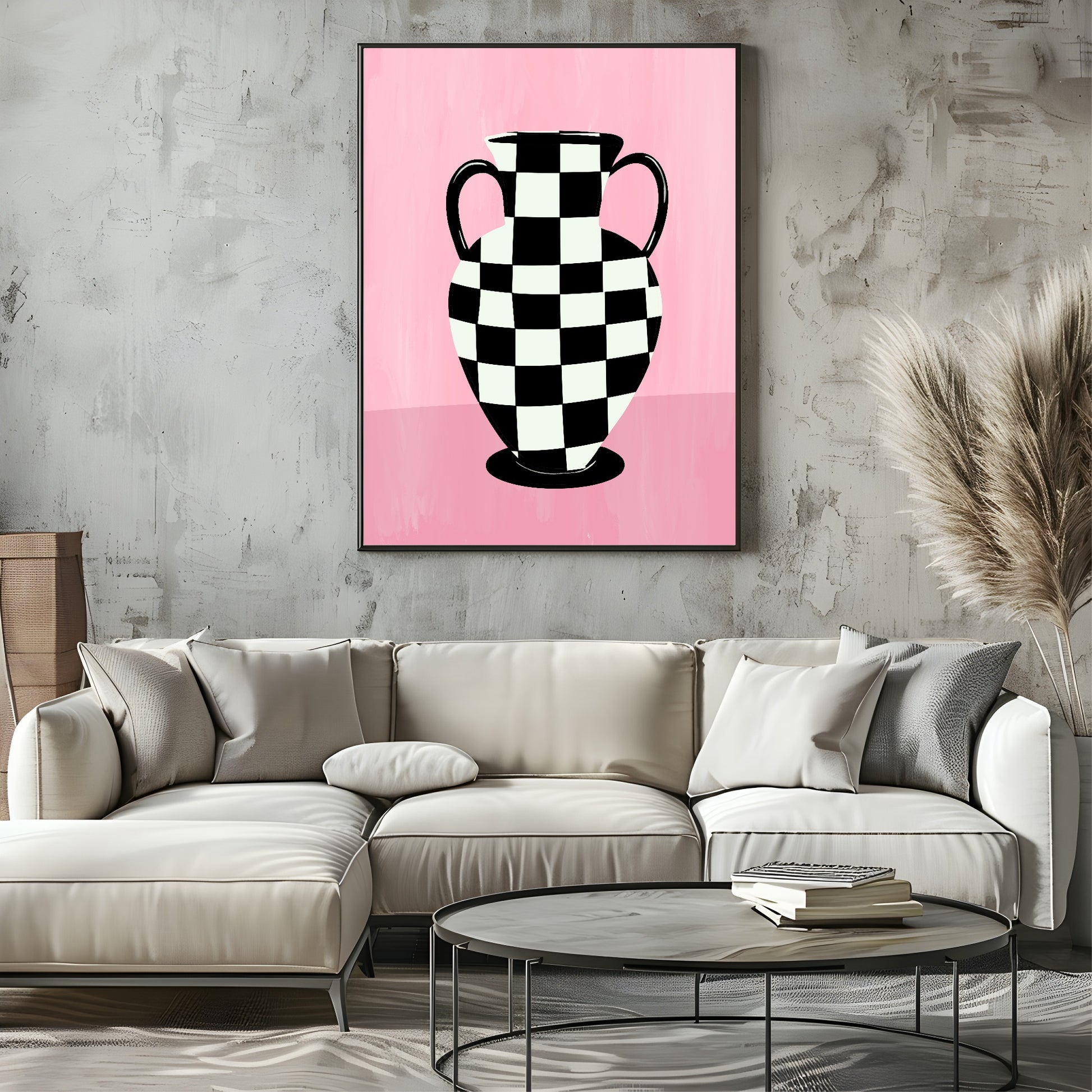 Checkered Vase Print | Pink | Contemporary Wall Art