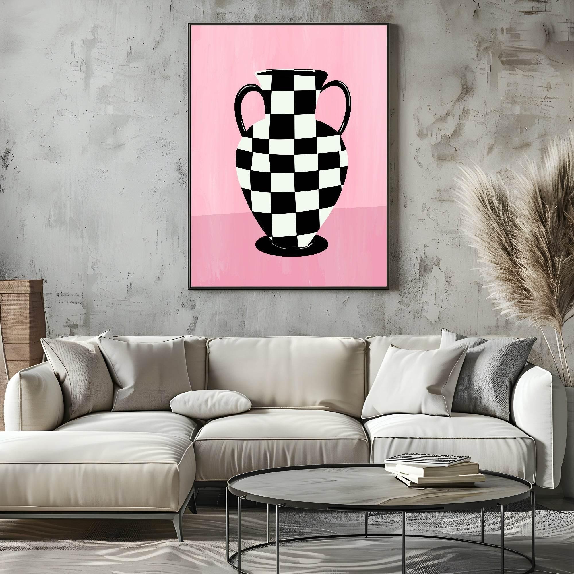 Checkered Vase Print | Pink | Contemporary Wall Art - Larosier Prints