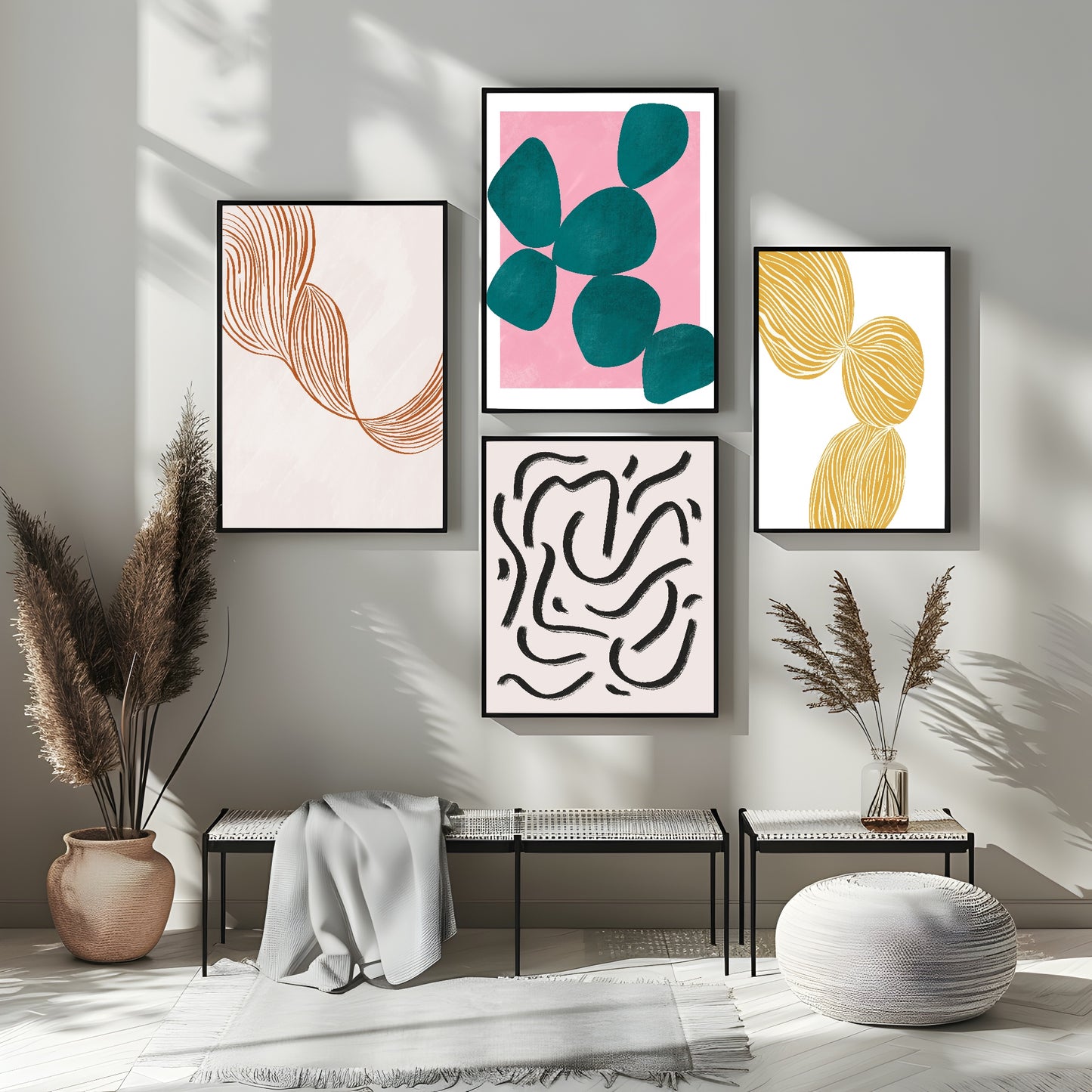 Mustard Line Pattern Print | Contemporary Wall Art