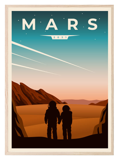 Mars 2031 Print | Astronauts Holding Hands | Colourful Wall Art