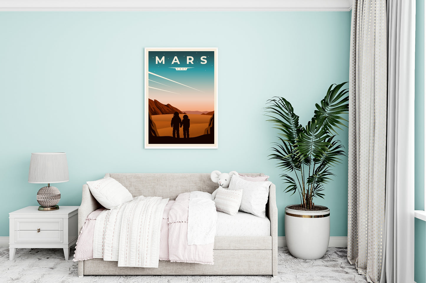 Mars 2031 Print | Astronauts Holding Hands | Colourful Wall Art