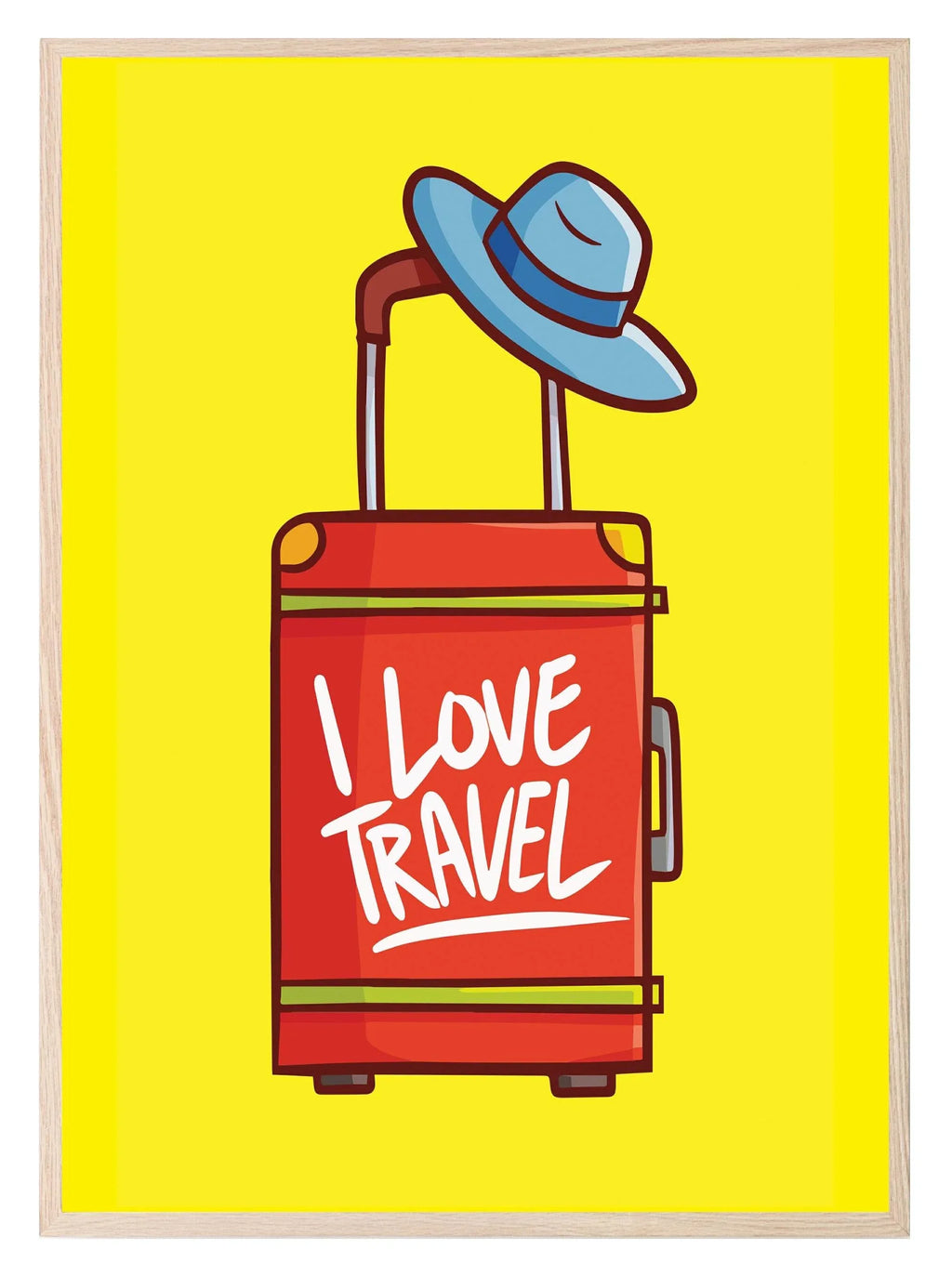 I Love Travel Print | Red Suitcase | Yellow | Colourful Wall Art - Larosier Prints