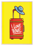 I Love Travel Print | Red Suitcase | Yellow | Colourful Wall Art - Larosier Prints