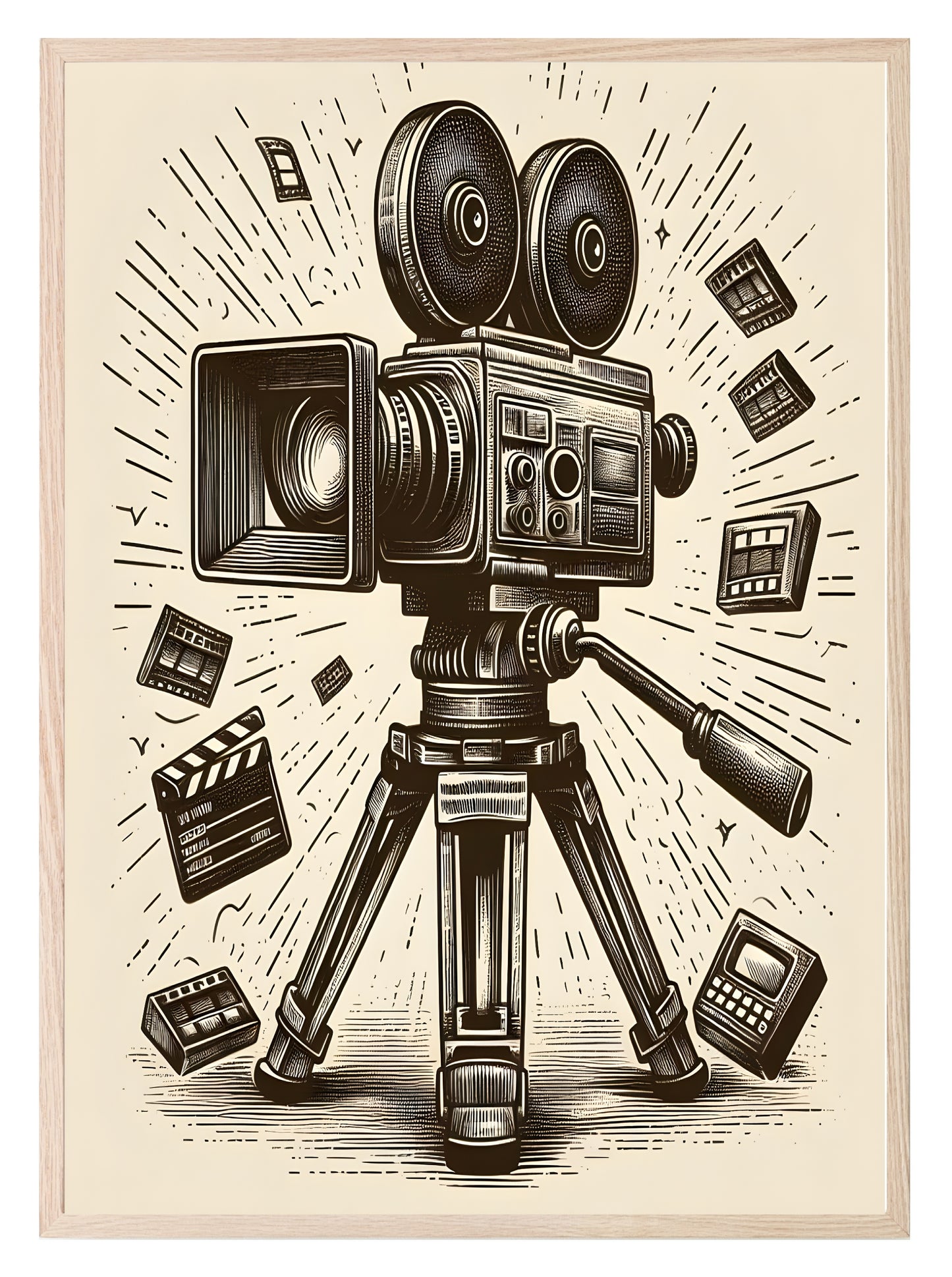 Video Camera Print | Black & Cream | Retro Style Wall Art