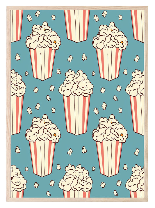 Popcorn Pattern Print | Blue | Retro Style Wall Art