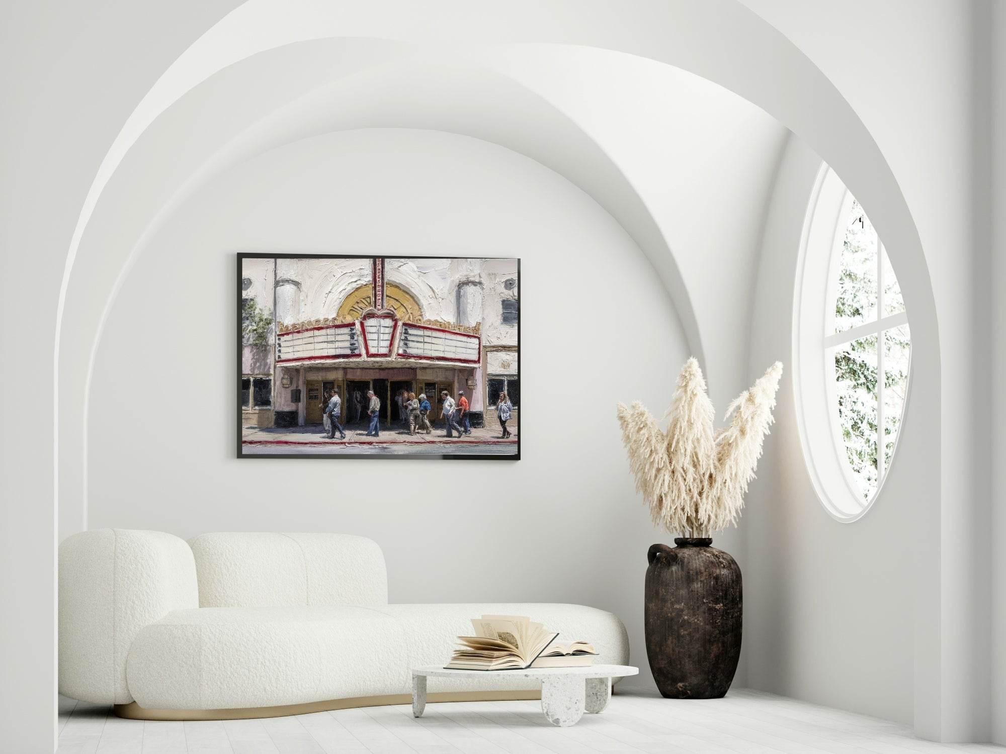Cinema Print | Outside Vintage Cinema | Oil Painting Art - Larosier Prints