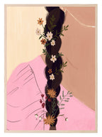 Floral Plait Print | Girl In Pink Dress | Contemporary Wall Art - Larosier Prints