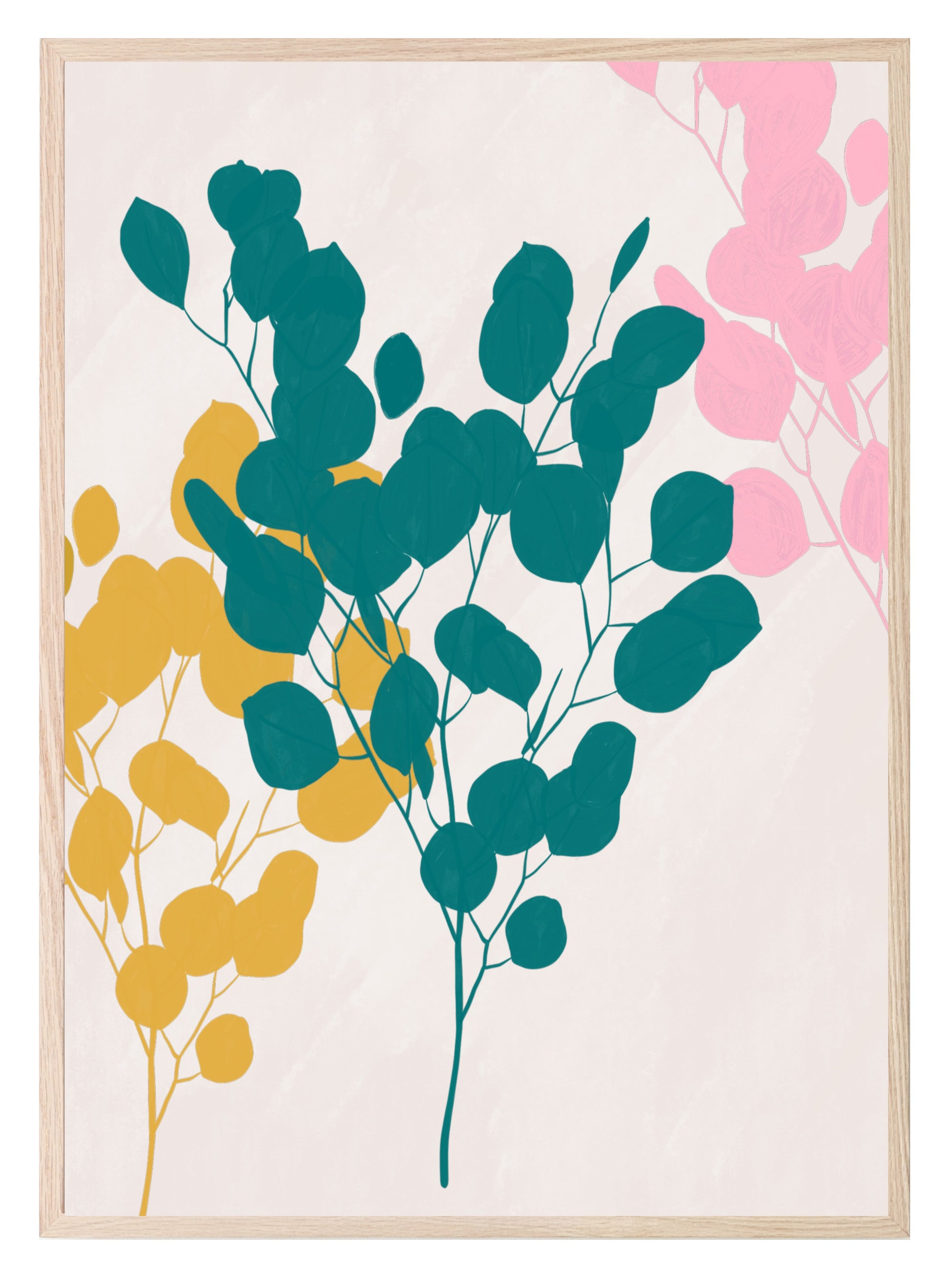 Colourful Branches Print | Mustard, Teal & Pink | Contemporary Wall Art