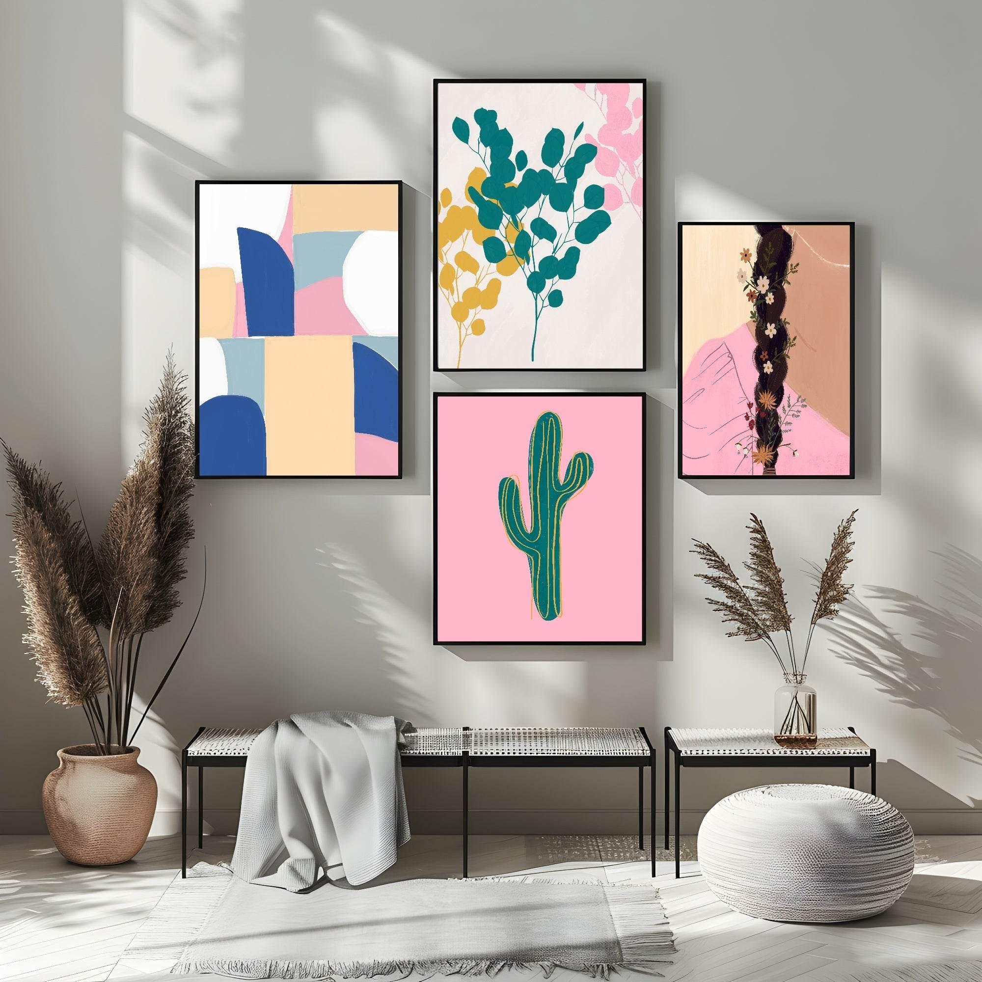 Colourful Branches Print | Mustard, Teal & Pink | Contemporary Wall Art - Larosier Prints