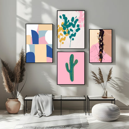 Colourful Branches Print | Mustard, Teal & Pink | Contemporary Wall Art