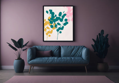 Colourful Branches Print | Mustard, Teal & Pink | Contemporary Wall Art