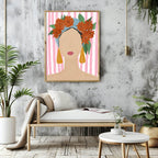 Lady Portrait Print | Pink Stripes | Contemporary Wall Art - Larosier Prints