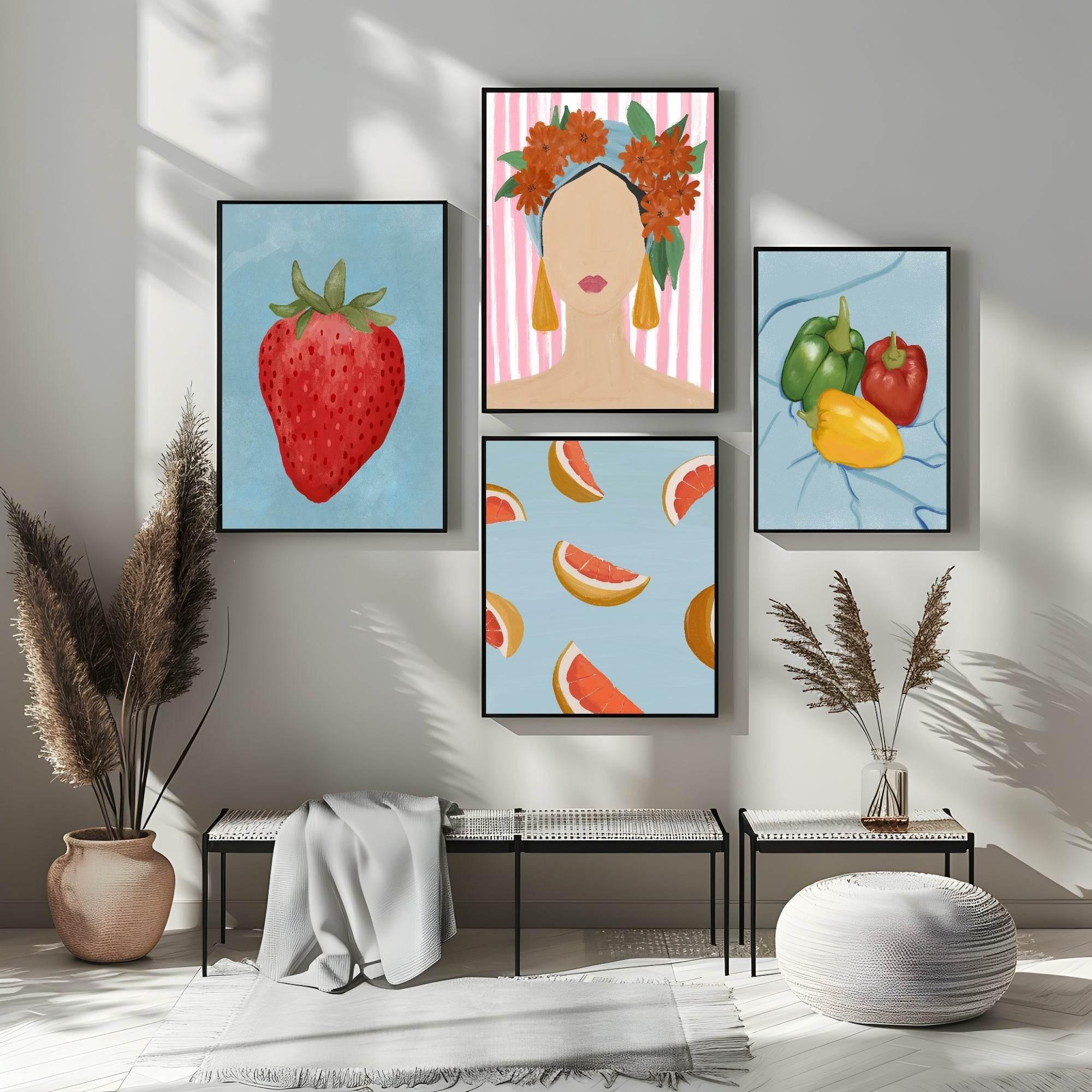 Lady Portrait Print | Pink Stripes | Contemporary Wall Art - Larosier Prints
