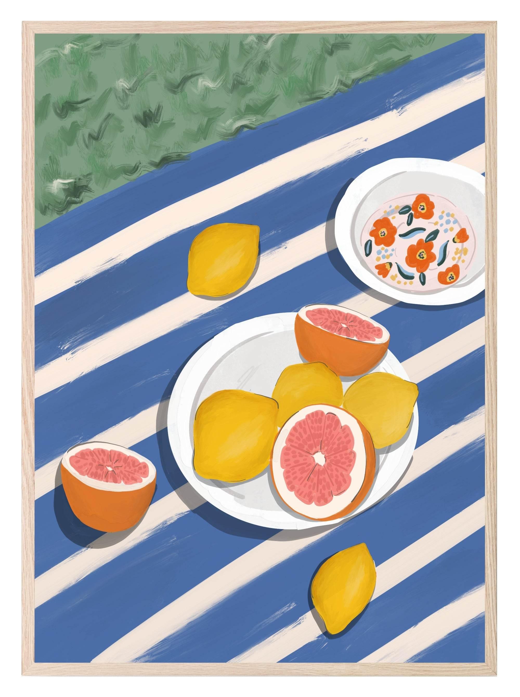 Picnic With Lemons & Grapefruits Print | Contemporary Wall Art - Larosier Prints